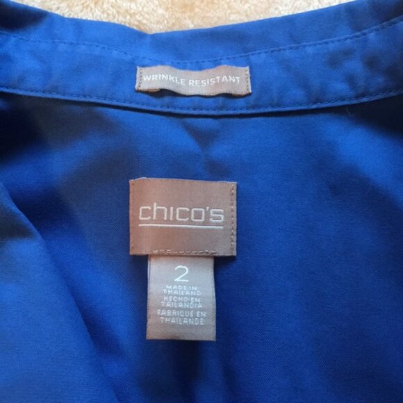 Chicos Royal blue button up blouse 100% cotton wrinkle resistant - Picture 5 of 8